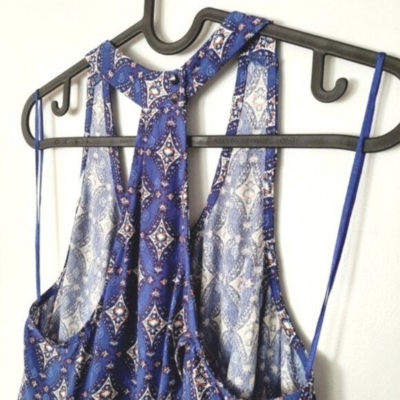ASTR Anthropologie Split Back Scoop Neck Blue Patterned Tank Top Sz XS - Picture 11 of 12
